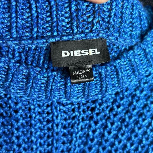 Diesel sweater women’s large electric blue chunky knit Italy‎ distressed Grunge - Picture 11 of 16